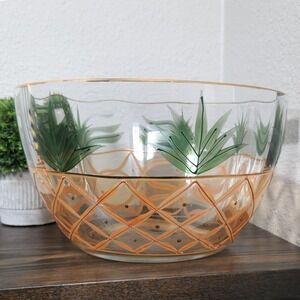 Romanian Handcrafted Pineapple Crystal Fruit/Punch Bowl - Hand-Painted with Gold